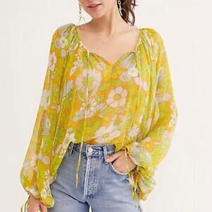 Antik Batik x Free People Lorette Bohemian 70's Floral Blouse Size S